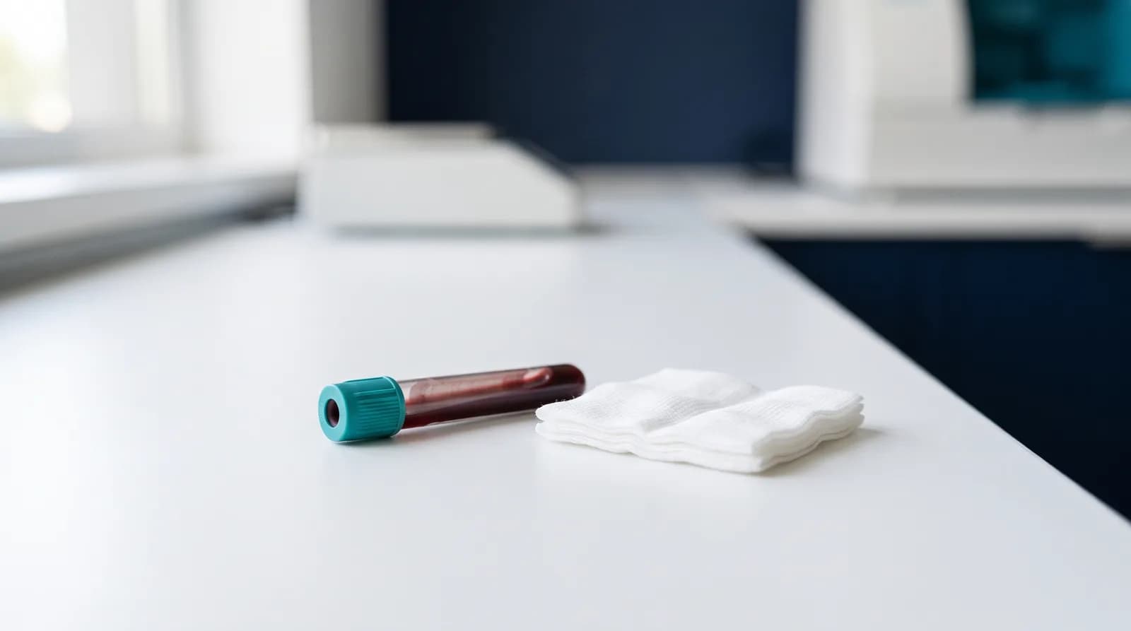 Blood collection tube and sterile gauze prepared for HSV 1 and 2 antibody testing in Denver